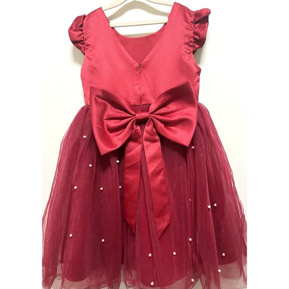 KaQinini Red Dress Girl Size 6 Satin and Tulle Bow In The Back - Picture 4 of 8